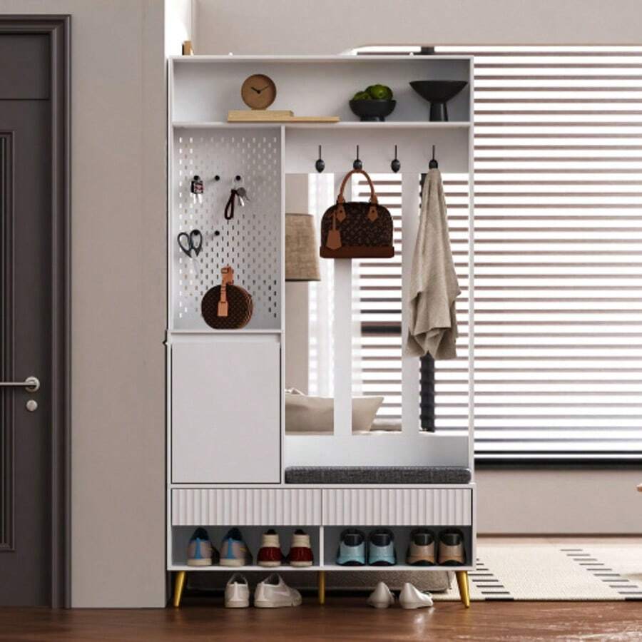 Biscottini Appendiabiti Da Parete In Legno Scuro 79,5 Cm – 4 Ganci In Ferro – Attaccapanni Da Ingresso, Bagno O Camera