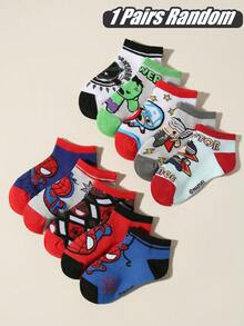 Marvel 1/5/10 Pairs Avengers/ Series Patterned Children/Boys/Girls Short Socks, Versatile Breathable Moisture-Wicking Durable Sports Socks, Minimalist Soft Comfortable Suitable For Daily Wear, School, Party, Leisure Activities, Back To School, Random Color & Style - Multicolor - View 6