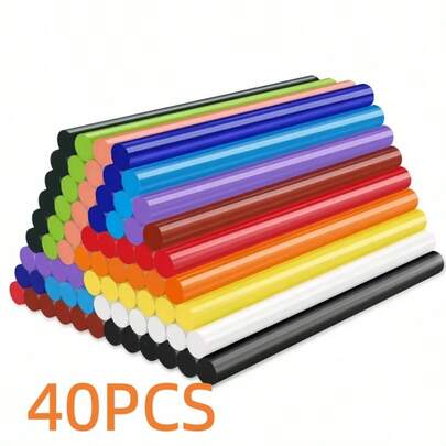 40支装彩色迷你热熔胶棒，7mm*100mm，多用途工艺美术、一般维修、粘合、密封、彩色印章制作、手工艺品、婚礼请柬、文件信封密封、装饰粘合剂、耐用工艺胶棒、创意粘合必备、强力粘合剂