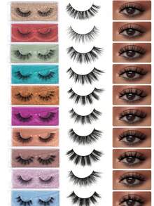 50/20对混合款假睫毛，盒装，自然交叉浓密假睫毛，独立盒装猫眼假睫毛，仿貂毛假睫毛，交叉长纤维假睫毛，浓密卷翘假睫毛，适合派对、卡通风格假睫毛，自然纤细卷翘，放大双眼，旅行必备，海滩度假、露营、婚礼、派对，女士礼物 - 黑色 - 查看 3