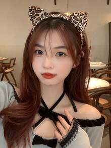 1pc Leopard-Patterned Cat Ear Headband, Suitable For Use As A Gift For Parties/Celebrations/New Year Or For Daily Wear - Multicolor - View 4