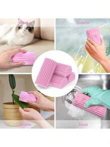 1pc Reusable Pink Cleaning Dust Removal Sponge Wipes - Magical Dust Cleaning Sponge, Suitable For Cleaning Blinds, Glass, Baseboards, Vents, Mirrors, Window Tracks, Kitchen, Bathroom, Home And More - Pink - View 6