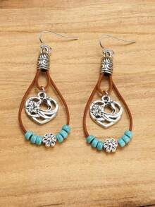 Tsnamer زوج من أقراط معلقة على شكل زهرة البرقوق البوهيمية من السبائك المعدنية مع خرز الفيروز، أقراط متدلية على طبقتين، هدية مجوهرات عتيقة عصرية للنساء، مناسبة لجميع المواسم - الأقراط - مشاهدة 4