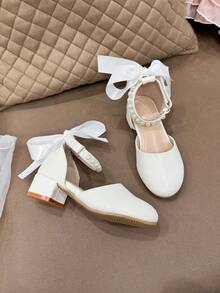 Zapatos de vestir de princesa para niñas, zapatos de tacón alto para niños, diseño versátil para actuaciones de niñas pequeñas - Blanco - Ver 4