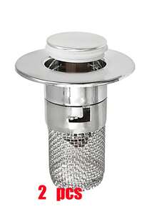2件装浴室毛发收集器，采用304不锈钢网和镀铬塑料制成，可伸缩水槽排水塞，适用于直径3.4-3.99厘米的排水管，一体式设计，四季皆宜。