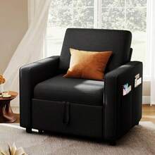 Convertible Sleeper Chair 3-In-1 Sofa Bed With Reclining Backrest 75" Single Sleeper Couch With Pull-Out Bed And Wide Armrest Linen Futon Sofa For Dorm Apartment Grey - Black - View 3