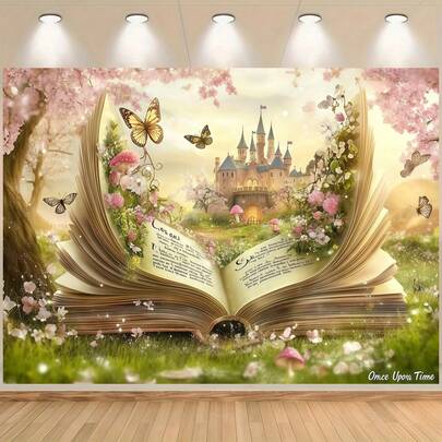 1Pc Fantasy Wonderland Fairy Tale Background Banner, Start A Magical Journey! Perfect For Birthday Parties, Children's Day, And Other Occasions, Allowing Children To Immerse Themselves In A Magical Story World And Experience The Enchanting Charm Of Castles, Flowers, And Butterflies. Create A Unique Fairy Tale Photo Backdrop! Party Banner