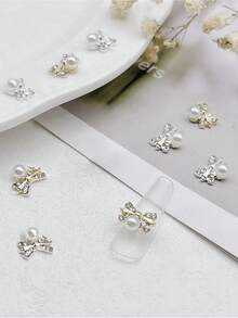 10pcs Butterfly Nail Art Decorations, Shiny White Pearl Gold/Silver Butterfly Nail Art Decor, 3D Butterfly Nail Jewelry, DIY Nail Gems Gift, Suitable For Girls Acrylic Nail Supplies - Multicolor - View 1