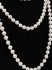 1pc Ladies Multi-Strand Faux Pearl Beaded Knotted Necklace, Faux Pearl White, Elegant Style For Vacation, Casual, Party Valentine's Day Accessories - 白色 - 查看 2