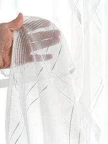 1pc White Modern Wavy Line Pattern Sheer Curtain, Simple & Elegant, Suitable For Office, Living Room, Bedroom, Kitchen, Balcony, Rod Pocket Hanging, Easy Installation - Silver - View 7
