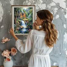 GHHKUD Diamond Painting Kits Landscape For Adults, DIY 5D House Diamond Painting, Full Drill Waterfall Diamond Art Kits Art Pictures For Relaxation Gifts Home Wall Decor 30x40cm - Waterfall - 查看 6