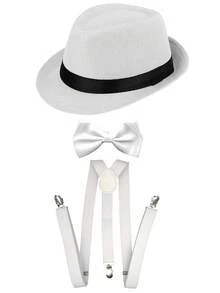 3件套 D EXCEED 1920年代盖茨比风格男士服装配饰，曼哈顿软呢帽、领结、Y型背带 - 适合日常穿着、正式场合、舞蹈表演、黑帮角色扮演服装 - 彩色 - 查看 20