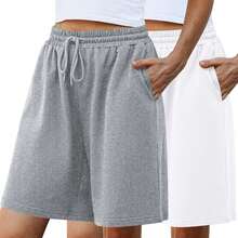 Quenteen Women's Sweat Shorts Bermuda Long Shorts Athletic Casual Loose Cotton Shorts (Available In Plus Size)A Valentine's Day 46QM - 灰白色 - 查看 8