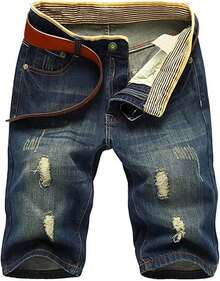 Men's Ripped Shorts & Jeans Summer Casual Classic Straight Distressed Ripped Short JeansA Valentine's Day XJS7 - 2# Navy - View 7