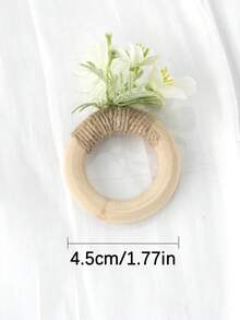 3 piezas Anillos de servilleta de madera con flores artificiales, decoración de mesa de comedor para boda, fiesta, baile de graduación, cena - Multicolor - Ver 7