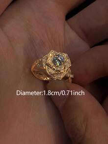1pc Luxury 3D Rose Zirconia Stone Vintage Floral Design Copper Ring, Suitable For Evening Party, Wedding, Vacation