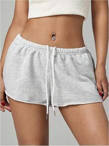 Women's Elastic Drawstring Waist Shorts Low Rise Running Sweat Shorts Micro BottomsA Valentine's Day RLBT - 灰色 - 查看 2
