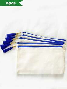 1/5/10/20pcs Elegant Portable Beige Canvas Jewelry Organizer Pouch With Colorful Tassel Decor (2 Styles, 10 Colors Available), Boho Style Tassel Makeup Bag, Reusable Canvas Zipper Pouch For Daily Use, Shopping, Travel, Gym - Beige - View 17