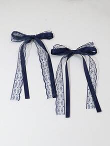 2个芭蕾舞风格女士简约丝带蝴蝶结发夹，适合各种场合，可爱花朵发夹，情人节礼物，发爪夹，发卡，学生用品，优雅，学院风，女士冬季装扮，蝴蝶结，发饰