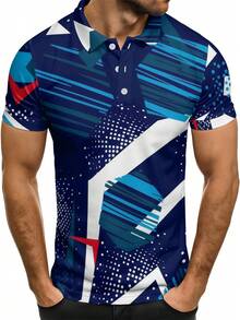 Men's Sportswear, Printed Polo Shirt, Collared And Buttoned Design, Knitted Fabric, Machine Washable, Comfortable And Breathable, Suitable For Outdoor Activities And Daily Commuting. - Multicolor - View 3