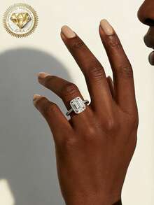 1 Stück Damen Verlobungsring, Stern Halo Pavé Rechteck Ring, 2,8g 925 Sterling Silber, 2 Karat Moissanit, Luxuriöser Palast-Stil, Verlobung, Heiratsantrag, Hochzeitstag, Valentinstag Geschenk, kommt mit Moissanit-Zertifikat und elegantem Geschenkbox - Silber - Übersicht 5