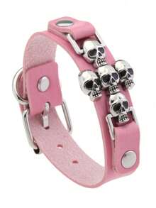 1件朋克粉色骷髅铆钉创意手链，女士日常、节日、派对佩戴，情人节完美礼物，魅力配饰