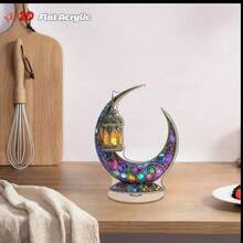 2D Flat, 1pc 2D Flat Rotating Acrylic Desktop Decor, Decorated With Colorful Crescent Moon And Lanterns, Suitable For Celebration Home Decor, Meditation And Relaxation, 2D Flat - Multicolor - View 2