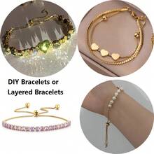 Ahknormailcui 2pcs Stainless Steel Heart Beading Decorate Roller Bracelet Chain With Positioning Bead For Making Bracelets Layered Bracelets Valentine's Day Gift,18K Gold Plated Adjustable BL Cable Chain For DIY Jewelry Making Extension Chains - Bracelet - View 3