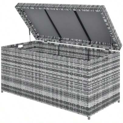 Rattan Storage Chest, 380 L, Weatherproof, With Lid, Integrated Handle, UV Resistant, Garden Chest, Side Table, Storage Box For Garden Or Balcony, 130 X 61 X 65 Cm, Dark Grey