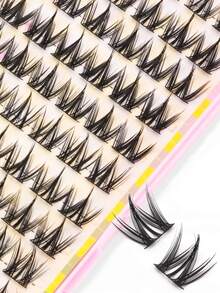 308/252 Pieces Cluster False Eyelashes Eyelash Book 28 Rows DIY Cluster Eyelash Extension Kit Fluffy 2 Styles Mixed Single Eyelash Cluster Segmented Spikes CC Curl Eyelash Extensions Can Make Cat Eye Lashes Look Natural Or Fluffy Volume Dramatic Eyelash Effect - Burnt Orange - View 5