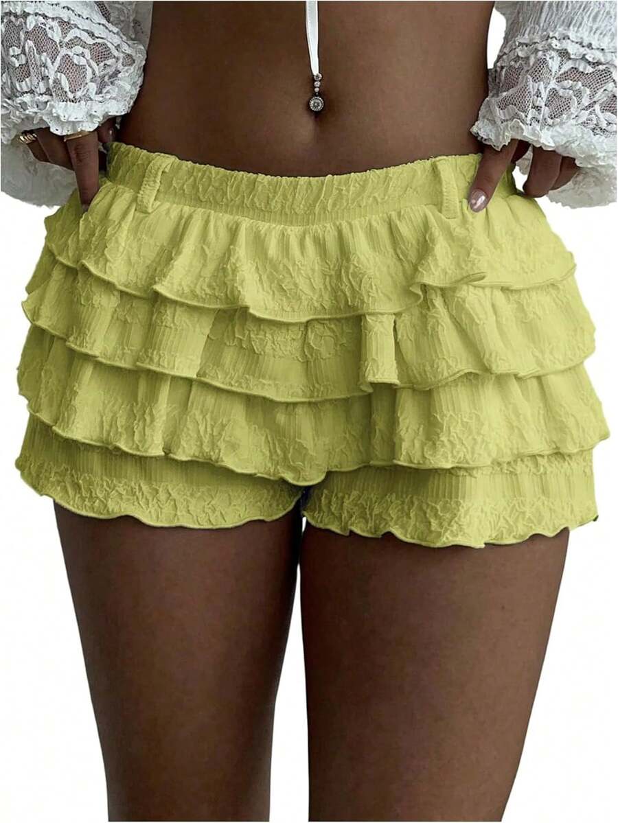 Women's Y2k Ruffle Shorts Frilly Micro Short Texture Puffy Shorts Low Rise Bloomers Party Club BoyshortsA Valentine's Day M2PM - Green - View 1