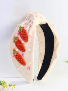 1pc Women's Easter Rhinestone Pearl Carrot Party Cute Polyester Knotted Headband - Many - View 12