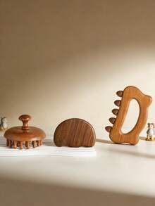 3件套天然檀木材质粗齿按摩梳，身体按摩刮痧板，肌肉放松按摩工具，小型便携式刮痧按摩板，男女通用