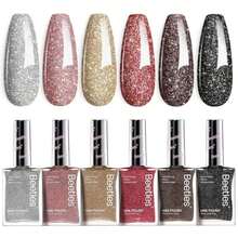 Beetles Glitter Nail Polish Set, 6 Color Silver Pink Gold Red Brown Black Quick Air Dry Nail Polish Natural Elegant Nail Lacquer Manicure DIY Nail Art Salon Valentines Gifts For Women - ColorR - 查看 1
