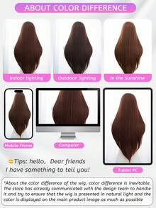 4*1 前额蕾丝假发，前额蕾丝长直假发，中分假发，红木半编日常自然款，光滑逼真假发（不含配件） - 紅木色 - 查看 10