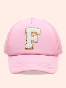 1顶粉色26字母印花网眼帽，儿童棒球帽，男女童遮阳帽，适合户外活动、日常佩戴，防晒 - 金標-粉紅海綿帽 - 查看 74