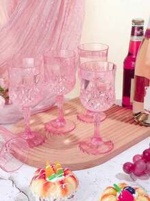 1/2/4/6/8pcs Plastic Stemmed Wine Glasses, Plastic Wine Cups, Pink & White Champagne Cocktail Glasses, Plastic Champagne Flutes, PP Material Unbreakable Durable Wine Glasses, Suitable For Wedding/Party/Picnic - Multicolor - View 8