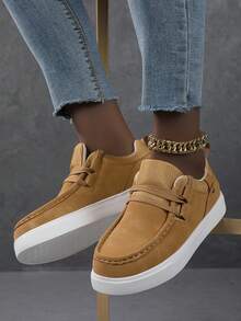 Women's Casual Sneakers, Fashion Streetwear White Shoes, Lightweight Skateboard Shoes - Brown - View 6