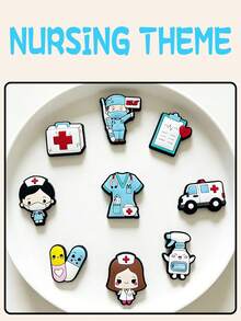 19件套，柔软PVC材质，卡通医疗系列鞋履及配件，护士制服及口罩鞋履及配件，医疗包，输液袋，救护车凉鞋及配件，适用于凉鞋、花园鞋、DIY配件、派对礼品 - 卡通醫療 - 查看 5