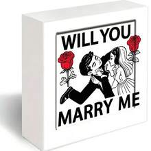 WILL YOU MARRY ME Romantic Marriage Proposal Decorative Wooden Box - White Exterior With Bold Text, Stylized Couple Illustration & Red Roses, Perfect Valentine's Day Anniversary Proposal Keepsake Gift - White - View 1
