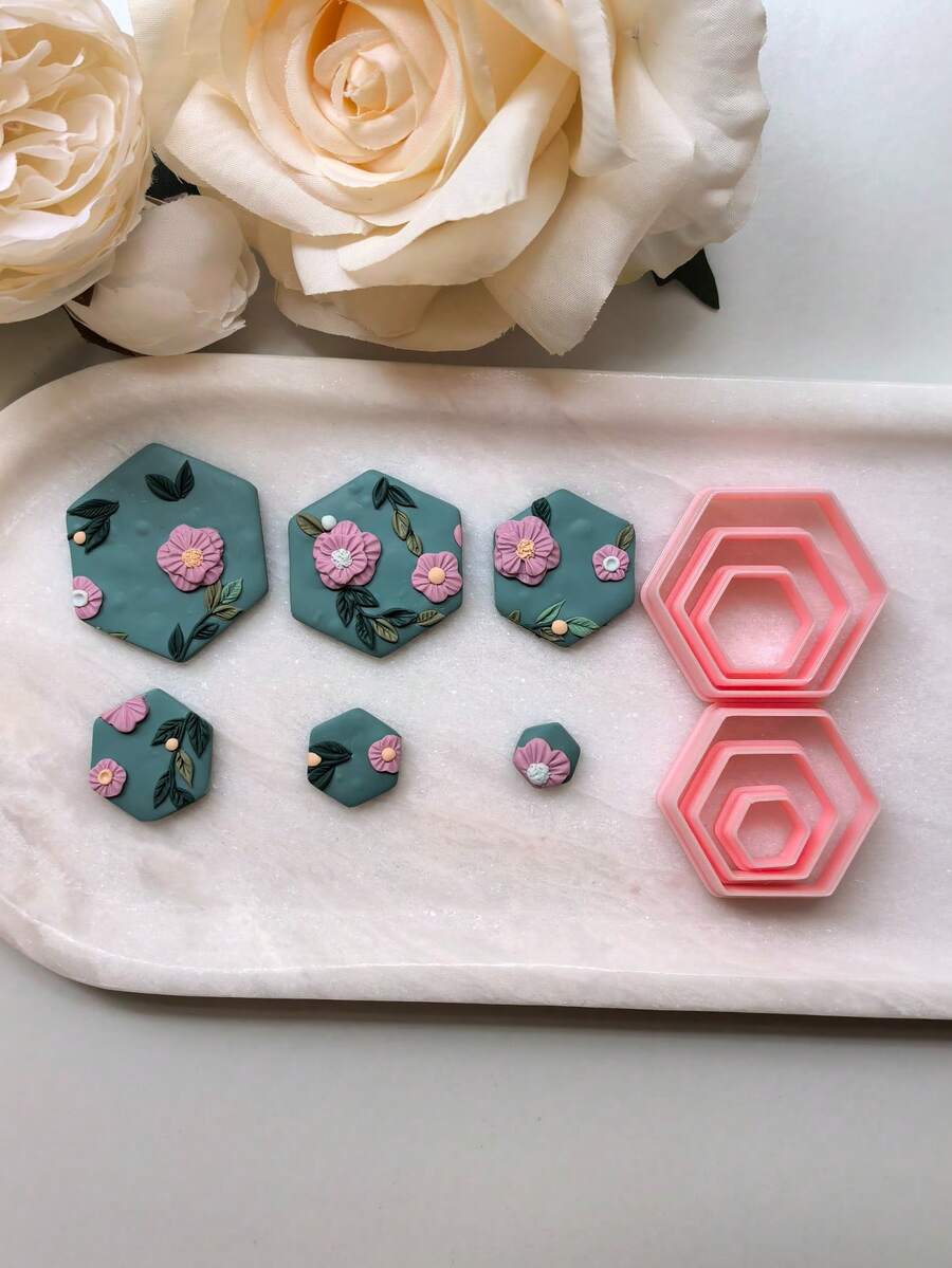 Multi-Size Hexagonal Polymer Clay Cutter Set - Pastel Hexagon Shaped Clay Cutters & Versatile DIY Craft Tools, Ideal For Creating Hexagon-Themed Earrings, Brooches & Decor Pieces - TH157 - View 1