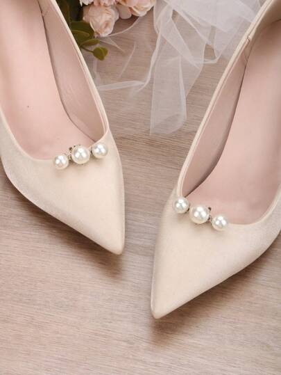 2 piezas Clips de zapato de flor de perla falsa desmontables DIY, accesorios decorativos elegantes y de moda para tacones altos, zapatos planos y sandalias, ideales para bodas, fiestas y uso diario