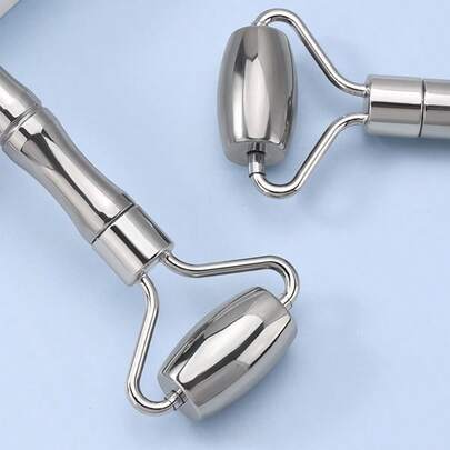 1pc Stainless Steel Facial Massage Roller Tool, Metal Face Roller, Metal Gua Sha, Facial Massage Tool For Reducing Puffiness, Promoting Lymphatic Drainage, Relieving Facial Tension, Skincare Facial Massager