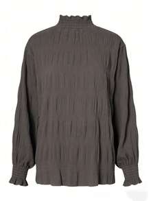 女士秋冬蕾丝边长袖薄纱雪纺上衣 - 灰色 - 查看 2