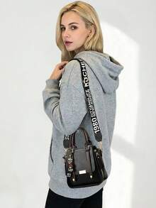 Versatile Crossbody Bag For Women Solid Color Top Handle Satchel With Detachable Wide Shoulder Strap Fashion Small Zipper Closure Handbag For Shopping And Valentine's Day Gifting - màu đen - Xem 5