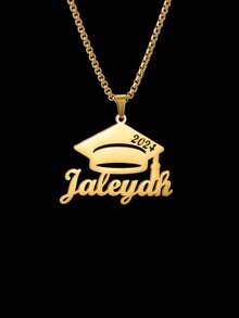 Personalized Graduation Cap (Year, Name), Stainless Steel Customized Jewelry, Graduation Season Gift, Includes Gift Box, Class Of 2026 - Gold - View 9