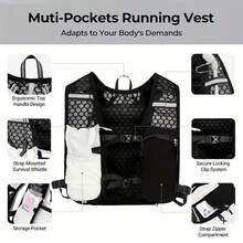 Running Vest, Running Backpack,Walking Hydration Vest, Camel Hydration Backpack, Adjustable Unisex Reflective Vest With Phone Holder And Storage,Lightweight And Durable Running Backpack - Black and White - View 6