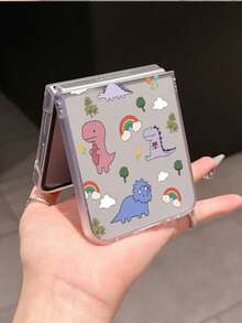 1pc Fashionable And Simple PC Material Cute Dinosaur Element Folding Phone Case, Can Protect And Prevent Falling: SamsungGalaxy Zflip 3/Zflip 4/Zflip 5/Zflip 6/Zflip 7/OPPO Find N3 Flip/ Razr 50 Ultra/ Razr 60 Ultra/ Razr 60/ Razr 50/XiaomiMIX Flip/Galaxy Z Flip7 FE - Clear - View 7