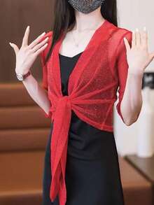 1pc Chiffon Shawl Cardigan For Women, Versatile Lightweight Short Jacket For Summer, Suitable As Outerwear For Camisole Dress - Multicolor - View 5