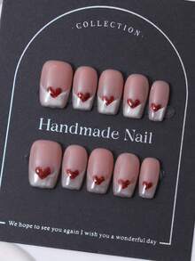 10片/套，欧美手工制作，亚克力片中国制造，Y2K粉彩法式风格，手绘渐变闪粉爱心图案美甲装饰。包含1片果冻胶和1把指甲锉。适合日常使用，也适合Coachella音乐节等场合，是美甲贴片和指甲护理的理想之选。美甲用品，手工美甲贴片 - 淺粉色 - 查看 2